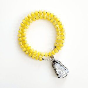"LEMONDROPS" YELLOW JADE NECKLACE W/ MOP BUDDHA PENDANT--18"